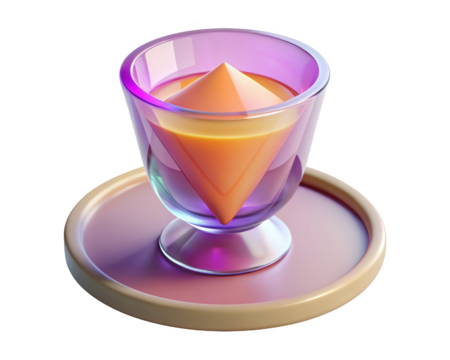 Abstract still life of geometric cone in glass with glowing light effects 3d illustration isolated on transparent background