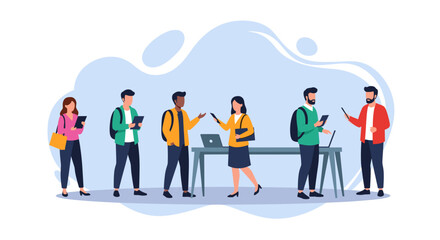 Diverse group of young people using digital devices for communication, collaboration, and learning in a modern, connected environment. Ideal for business, education, or lifestyle themes.