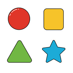 Four basic geometric shapes in vibrant colors, arranged in a grid pattern.