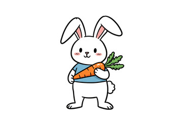 Obraz premium Cute Cartoon Rabbit Holding a Carrot Vector Illustration png, isolated on transparent background