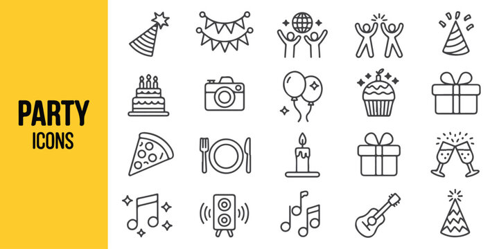 party celebration doodle icons – festive event vector set collection