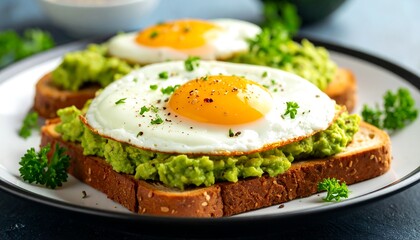 Avocado toast with fried eggs