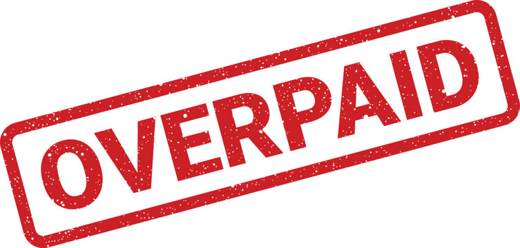 Distressed overpaid rubber stamp icon, financial concept for document marking and fraud prevention