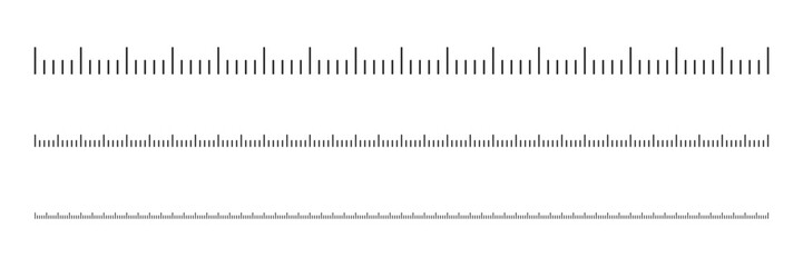 Markup for rulers in different scales isolated on white background. Measuring scale set. Ruler for comparing sizes of objects.