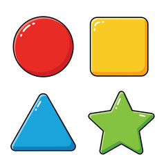 Four basic geometric shapes in vibrant colors, arranged in a grid pattern.