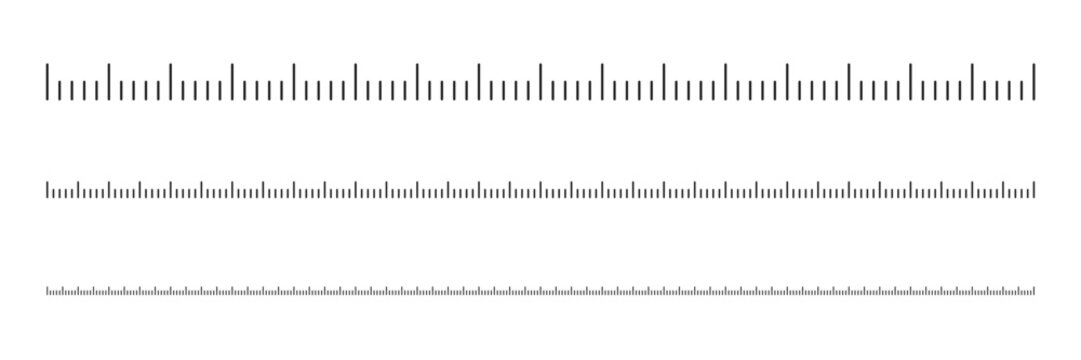 Markup for rulers in different scales isolated on white background. Measuring scale set. Ruler for comparing sizes of objects.