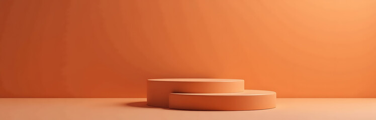 minimalist podium dusky orange backdrop stacked shallow pedestals autumn