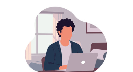 A man works remotely on a laptop from his home office, embodying modern productivity, freelance work, and flexible lifestyle.