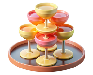 Elegant champagne tower with pastel color palette creative celebration event design 3d illustration isolated on transparent background