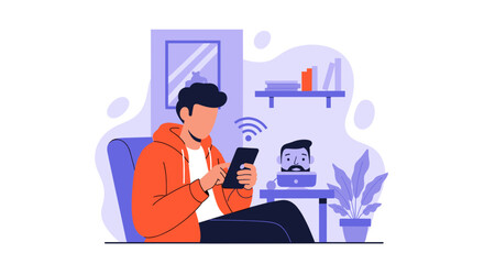 Man comfortably using a tablet with Wi-Fi at home, showcasing digital connectivity, smart living, and leisure. Perfect for tech, lifestyle, or remote work concepts.