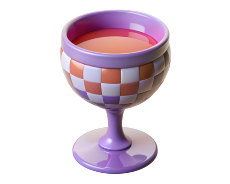 Elegant glass with checkered pattern filled with red liquid soft lighting 3d illustration isolated on transparent background