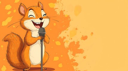 Squirrel singing into microphone illustration