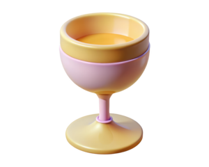 Elegant pink and yellow wine glass filled with orange liquid drink 3d illustration isolated on transparent background