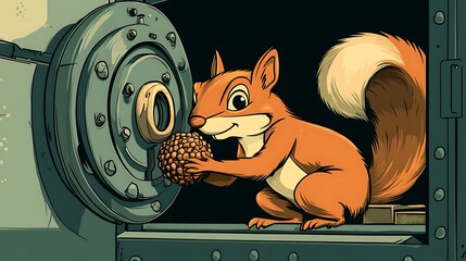 Squirrel steals nut from vault door