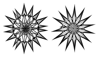Two symmetrical, sharp-pointed starburst designs