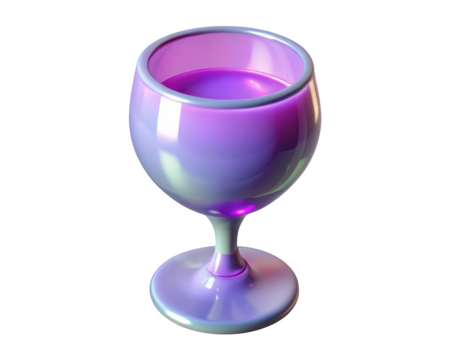 Elegant wine glass with liquid shiny surface reflective glow isolated drink purple tones 3d illustration isolated on transparent background
