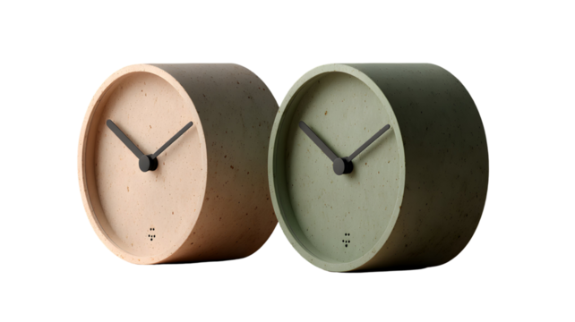Elegant minimalist concrete table clocks in neutral hues showcase modern design