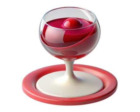 Glossy red wine glass with orb on saucer stylish 3d 3d illustration isolated on transparent background