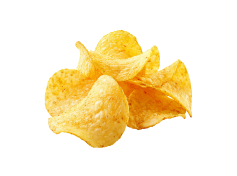 Crispy golden potato chips isolated on black background, Isolated On Transparent Background
