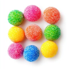 Obraz premium Colorful, sugared spheres arranged in a square pattern on a white background