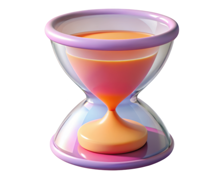 Hourglass sand timer pastel colors flowing sand duration deadline time management concept 3d illustration isolated on transparent background