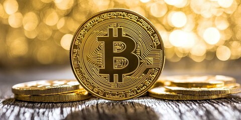 Gold Bitcoin Coin Stacks  Digital Currency Investment