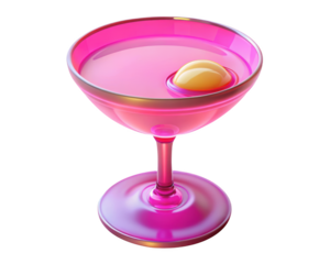 Luxurious pink cocktail drink with yellow sphere in glassware on backdrop 3d illustration isolated on transparent background