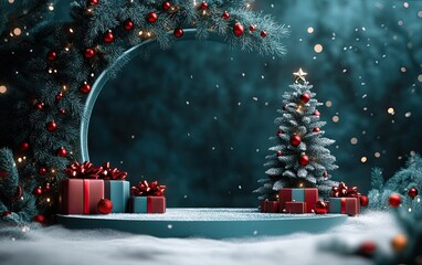 Festive Christmas Scene With Gifts And Tree