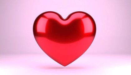 Red heart, 3D render, pink background