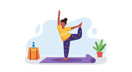 Person practicing a balanced yoga pose indoors, promoting wellness and a healthy lifestyle. Ideal for fitness, mental clarity, and self-care content.