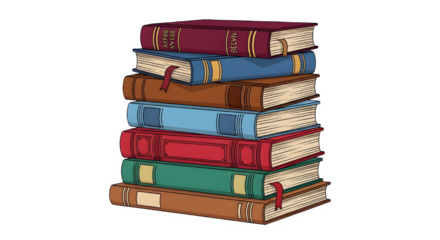 Stack of vintage leather bound books isolated on transparent background for a timeless collection transparent background