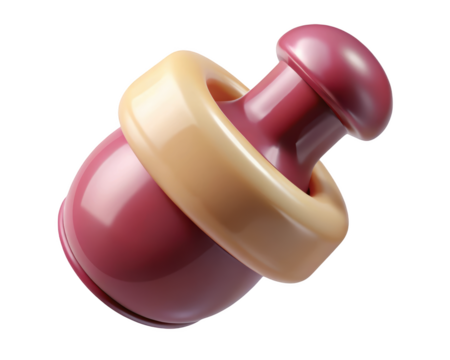 Pink and beige rubber baby teether toy design for infants and newborns 3d illustration isolated on transparent background