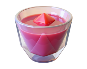 Pink drink with geometric ice cube refreshment in a stylish glass 3d illustration isolated on transparent background