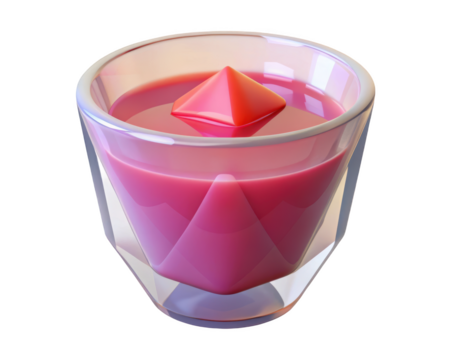 Pink drink with geometric ice cube refreshment in a stylish glass 3d illustration isolated on transparent background