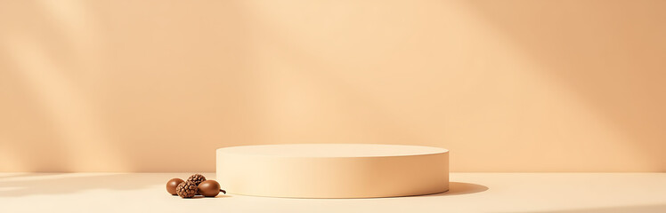 minimalist podium pale ochre background acorn cluster base soft directional