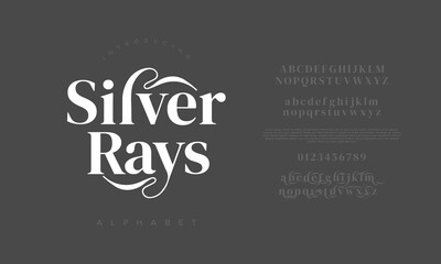 Silver Rays decorative serif alphabet font designed with elegance, perfect for branding and publishing