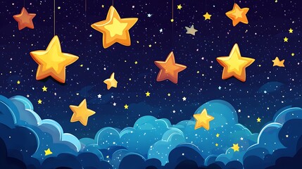 Stars hanging in a night sky with clouds