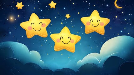 Stars smiling night sky illustration