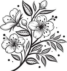 "Elegant Black and White Floral Vector Design, Decorative Flower Pattern Illustration, Botanical Ornamental Artwork"