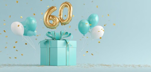 The festive 60th birthday celebration with a beautifully wrapped gift and balloons.