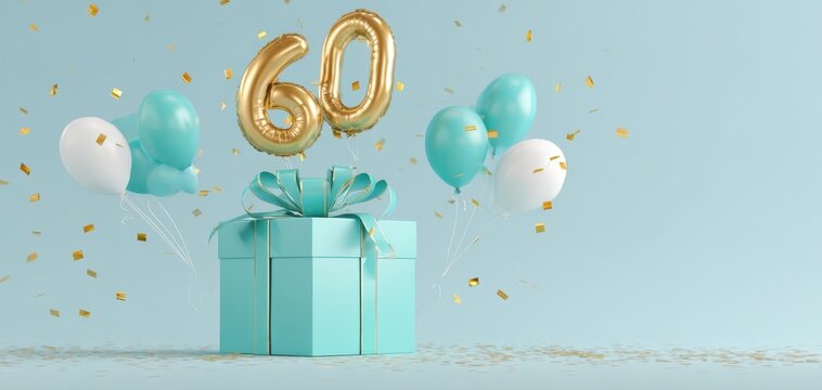 The festive 60th birthday celebration with a beautifully wrapped gift and balloons.