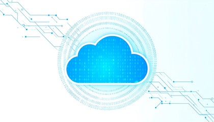 Illustration of abstract cloud computing network design with binary numbers pattern