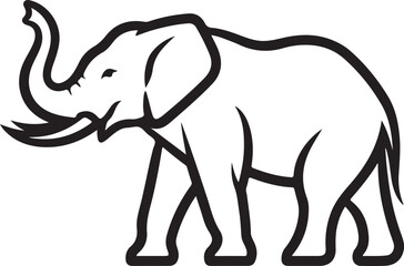 Stylized Elephant with Raised Trunk Line Art black and white