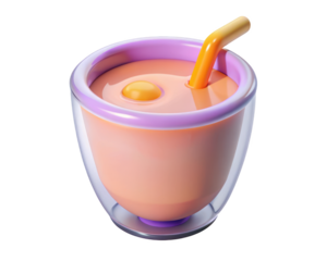 Stylish smoothie illustration of a glass with an orange straw and a smooth appearance 3d illustration isolated on transparent background