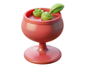 Stylish red wine glass with green sprouts symbolic of growth and nature 3d illustration isolated on transparent background