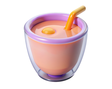 Stylish smoothie illustration of a glass with an orange straw and a smooth appearance 3d illustration isolated on transparent background