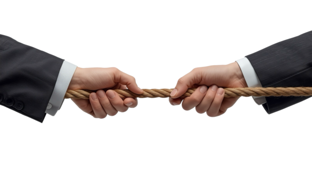 Two Business Person Hands Pulling Rope in Tug of War Struggle