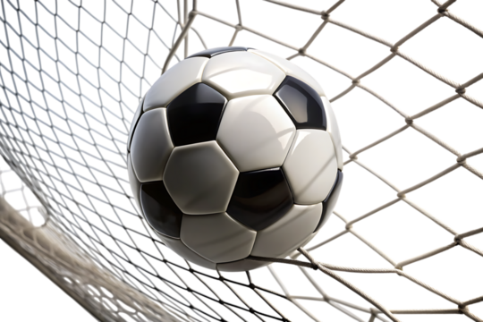 Soccer Ball in Goal Net Isolated on White Background as Transparent. PNG. AI GENERATED