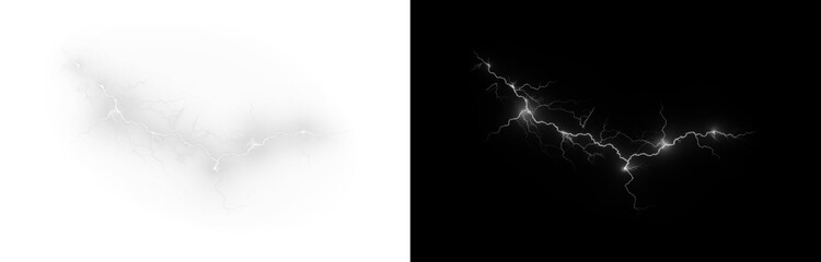Bolt, lightning, electric, strike, energy — shining PNG flash effect. Glowing lightning PNG with Overlay on transparent background for weather, thunderstorm, shock, and power visuals.