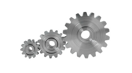 Realistic Metalic Three Gear Cogwheel Mechanism Isolated on Black Background